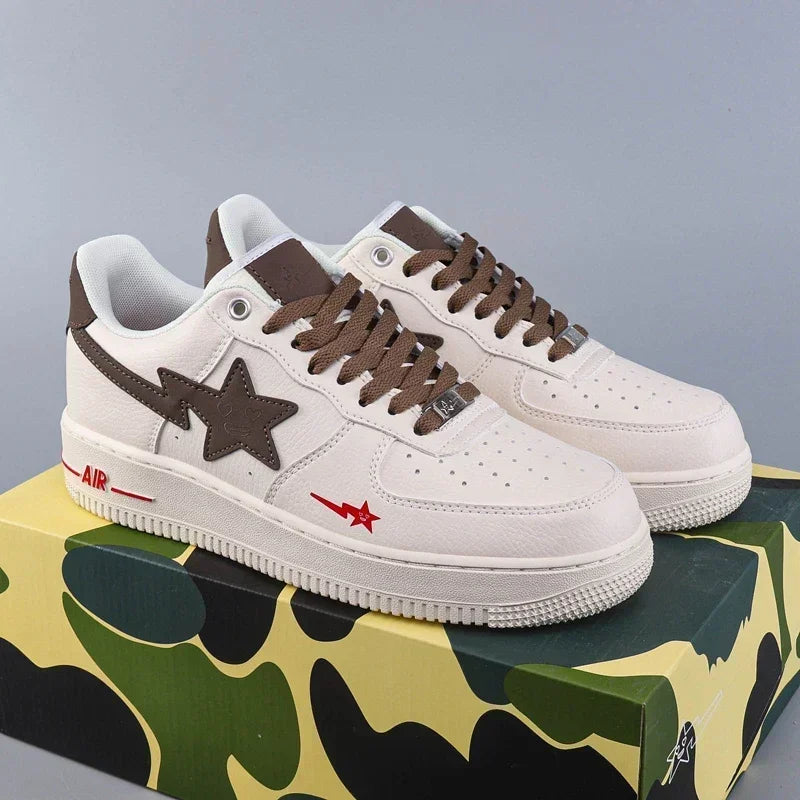 New Leather Board Shoes BAPE: Thick-Sole Casual Sneakers for Dynamic Sporty Look