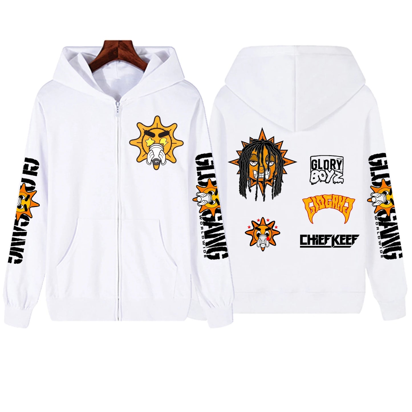 Chief Keef Zipper Hoodie Harajuku Pullover Tops Sweatshirt Streetwear Chief Keef Fans Gift