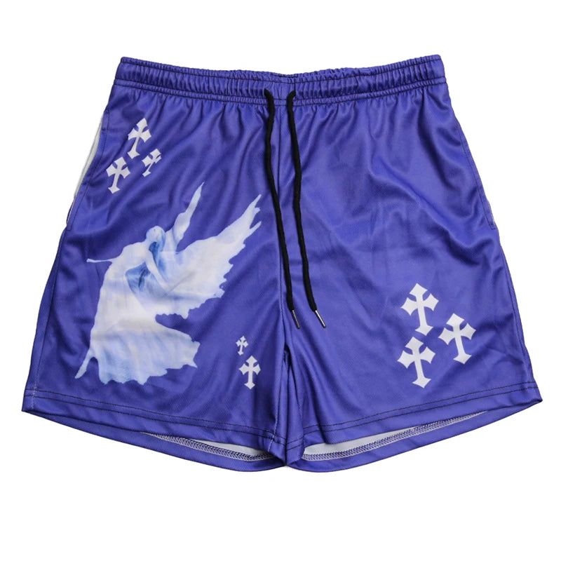 Y2K Christian Angel Cross Print Gym Shorts