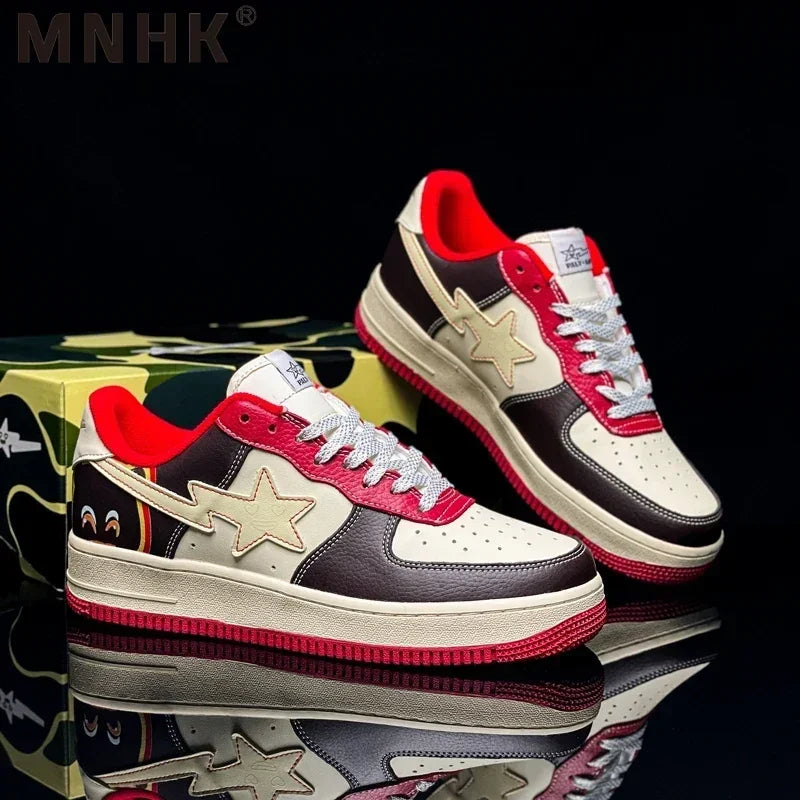 New Leather Board Shoes BAPE: Thick-Sole Casual Sneakers for Dynamic Sporty Look