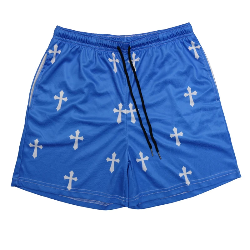 Y2K Christian Angel Cross Print Gym Shorts