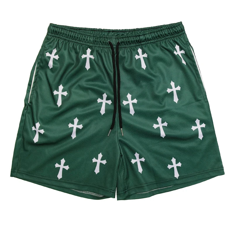 Y2K Christian Angel Cross Print Gym Shorts