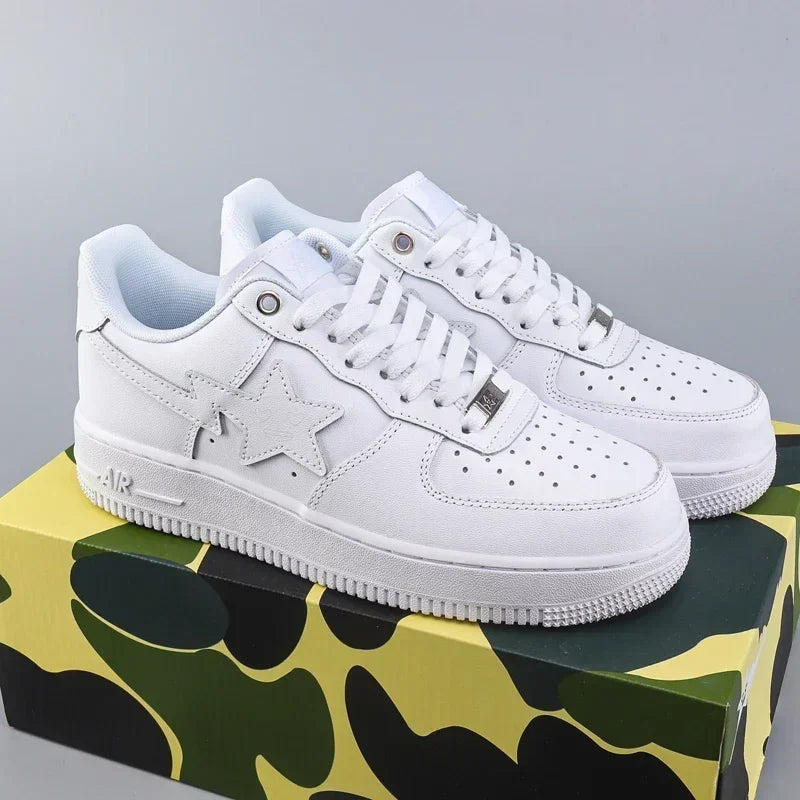 New Leather Board Shoes BAPE: Thick-Sole Casual Sneakers for Dynamic Sporty Look