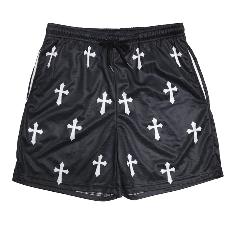 Y2K Christian Angel Cross Print Gym Shorts