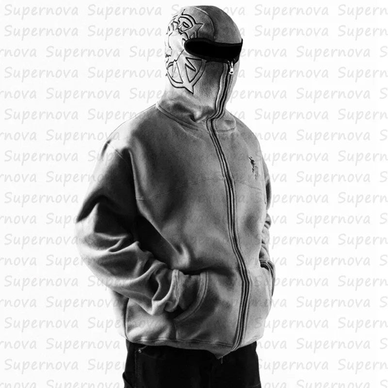 Men's clothing Zip Up Hoodie  Vintage Casual Pattern Oversize  Hip Hop Punk Streetwear Clothing new in hoodies & sweatshirts ﻿