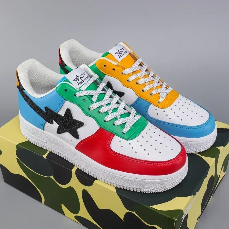 New Leather Board Shoes BAPE: Thick-Sole Casual Sneakers for Dynamic Sporty Look