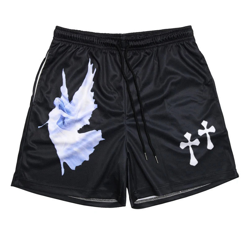 Y2K Christian Angel Cross Print Gym Shorts