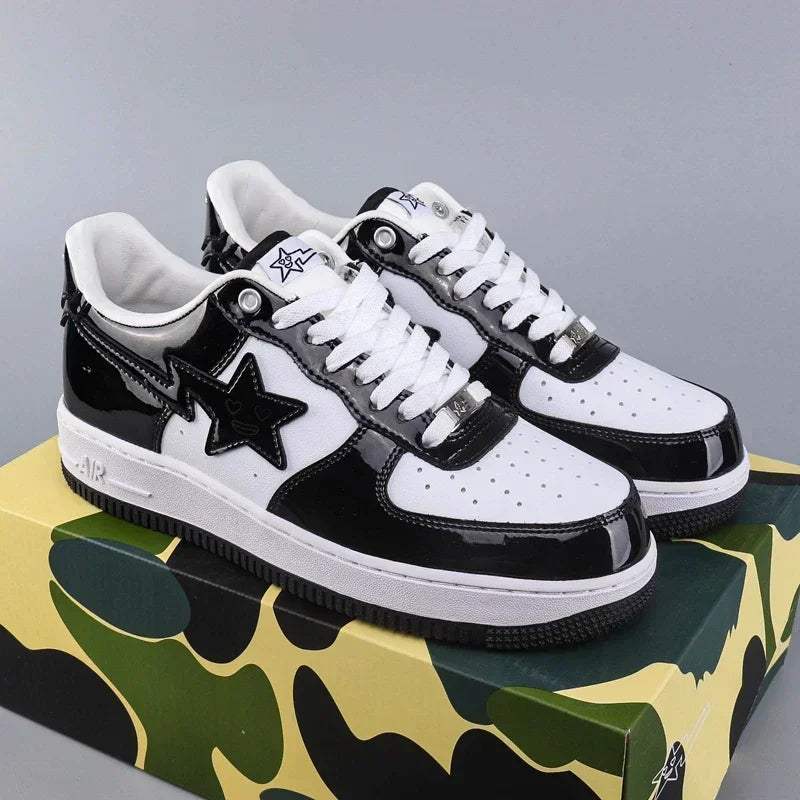 New Leather Board Shoes BAPE: Thick-Sole Casual Sneakers for Dynamic Sporty Look