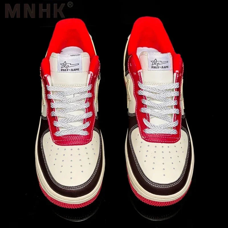 New Leather Board Shoes BAPE: Thick-Sole Casual Sneakers for Dynamic Sporty Look